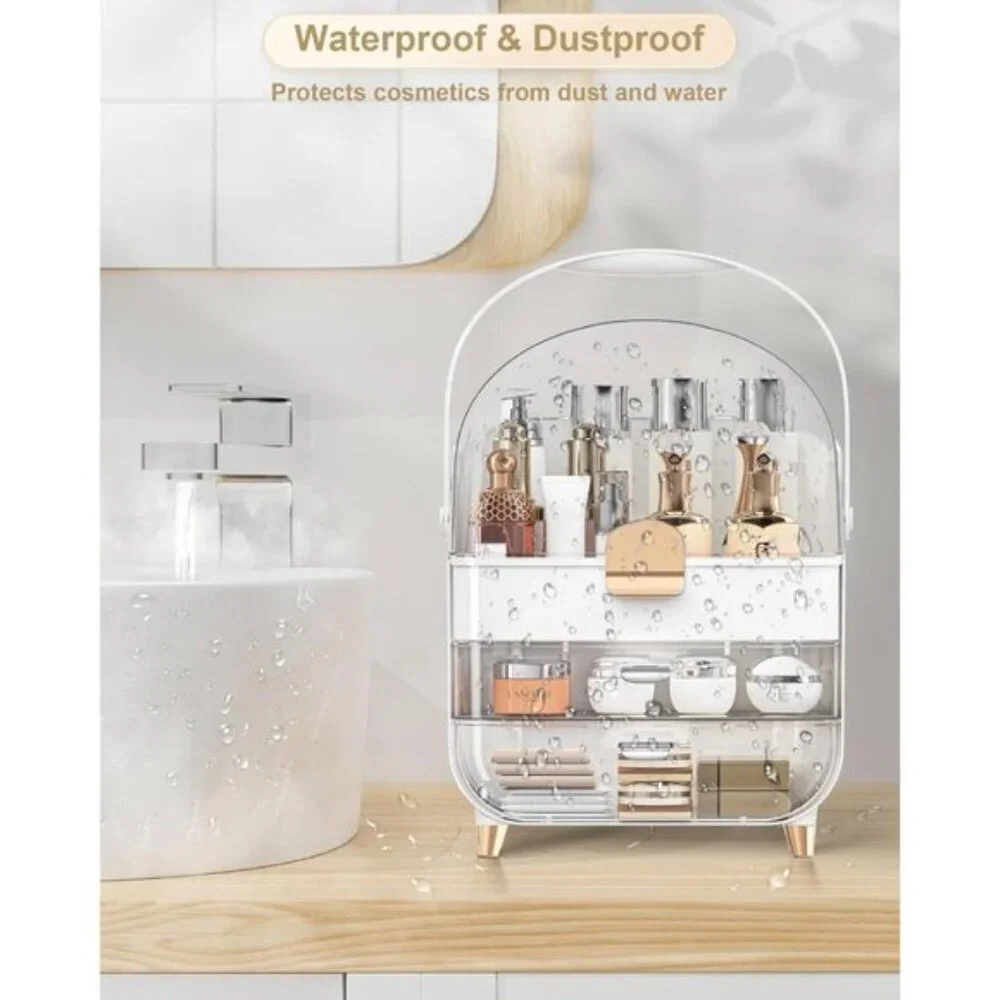 Rose Gold Makeup Organizer, Skincare Holder & Cosmetic Box for Vanity & Gifts